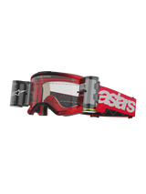Alpinestars Vision 5 Blaze Goggles Roll Off, Motocross Goggles, Red and White, Clear Lens with integrated Wide Vision Roll-Off film system, dual side canisters, red woven strap with bold white astars branding, durable urethane frame with foam padding, off-road racing eyewear