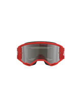 Alpinestars Vision 3 Wordmark Goggles, Motocross Goggles, Red frame with Silver Mirror lens, front view featuring 'ONE GOAL. ONE VISION.' text on the lens and a wide red strap