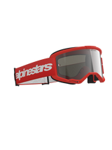 Alpinestars Vision 3 Wordmark Goggles, Motocross Goggles, Red frame with a matching red strap featuring a large white wordmark logo, silver mirror lens, designed for off-road and motocross racing