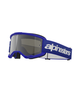Alpinestars Vision 3 Wordmark Goggles, Motocross Goggles, Blue frame with Silver Mirror lens, wide adjustable blue strap with bold white Alpinestars wordmark logo, black face foam, protective eyewear for off-road and dirt bike riding