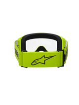 Alpinestars Vision 3 Wordmark Goggles, Motocross Goggles, Yellow Fluo with Clear lens, rear view showing wide yellow strap with black Alpinestars logo, black foam interior, durable design for off-road racing