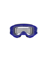 Alpinestars Vision 3 Wordmark Goggles, Motocross Goggles, Blue Clear, front view showing blue A-FLEX frame and clear anti-fog lens with "ONE GOAL. ONE VISION." text, wide blue strap with white branding