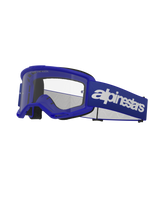 Alpinestars Vision 3 Wordmark Goggles, Motocross Goggles, Blue and White, Clear Lens, Black Foam Padding, Adjustable Blue Elastic Strap with White Wordmark Logo, Ventilated Frame