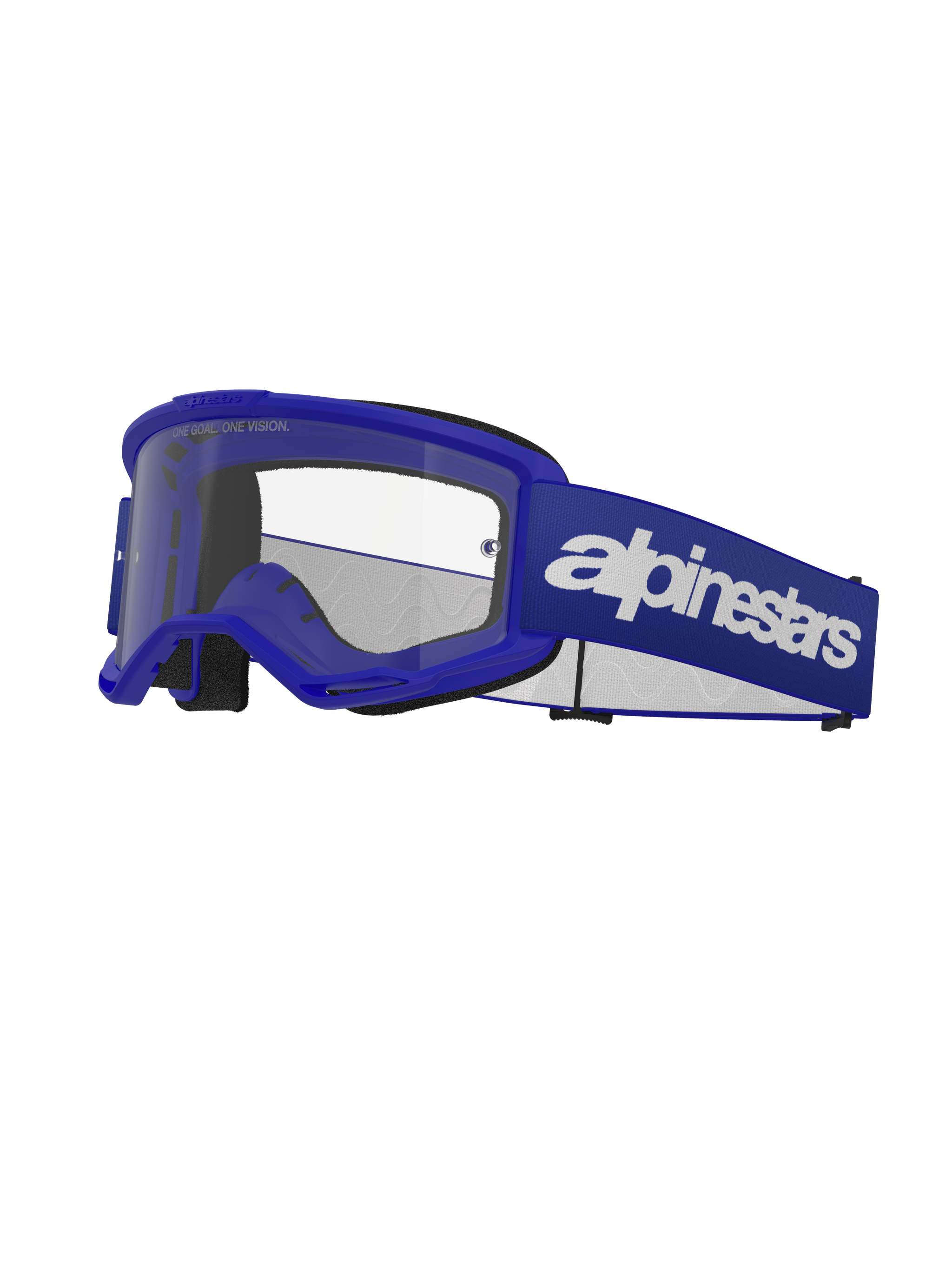 Alpinestars Vision 3 Wordmark Goggles, Motocross Goggles, Blue and White, Clear Lens, Black Foam Padding, Adjustable Blue Elastic Strap with White Wordmark Logo, Ventilated Frame