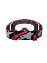 Alpinestars Vision 8 Luar Goggles, Motocross Goggles, Red Black and Clear, rear view featuring a wide woven strap with bold star logo, multi-layer face foam, and lightweight A-FLEX frame design