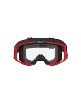 Alpinestars Vision 8 Luar Goggles, Motocross Goggles, Red Black and Clear, featuring a red A-FLEX frame, clear anti-fog polycarbonate lens, black adjustable woven strap with logo, high-performance eye protection for off-road racing