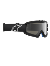 Alpinestars Vision Youth Corp Goggles, Motocross Goggles, Black Mirror Silver, featuring a mirrored polycarbonate lens and a black strap with a white Alpinestars logo, designed for youth riders