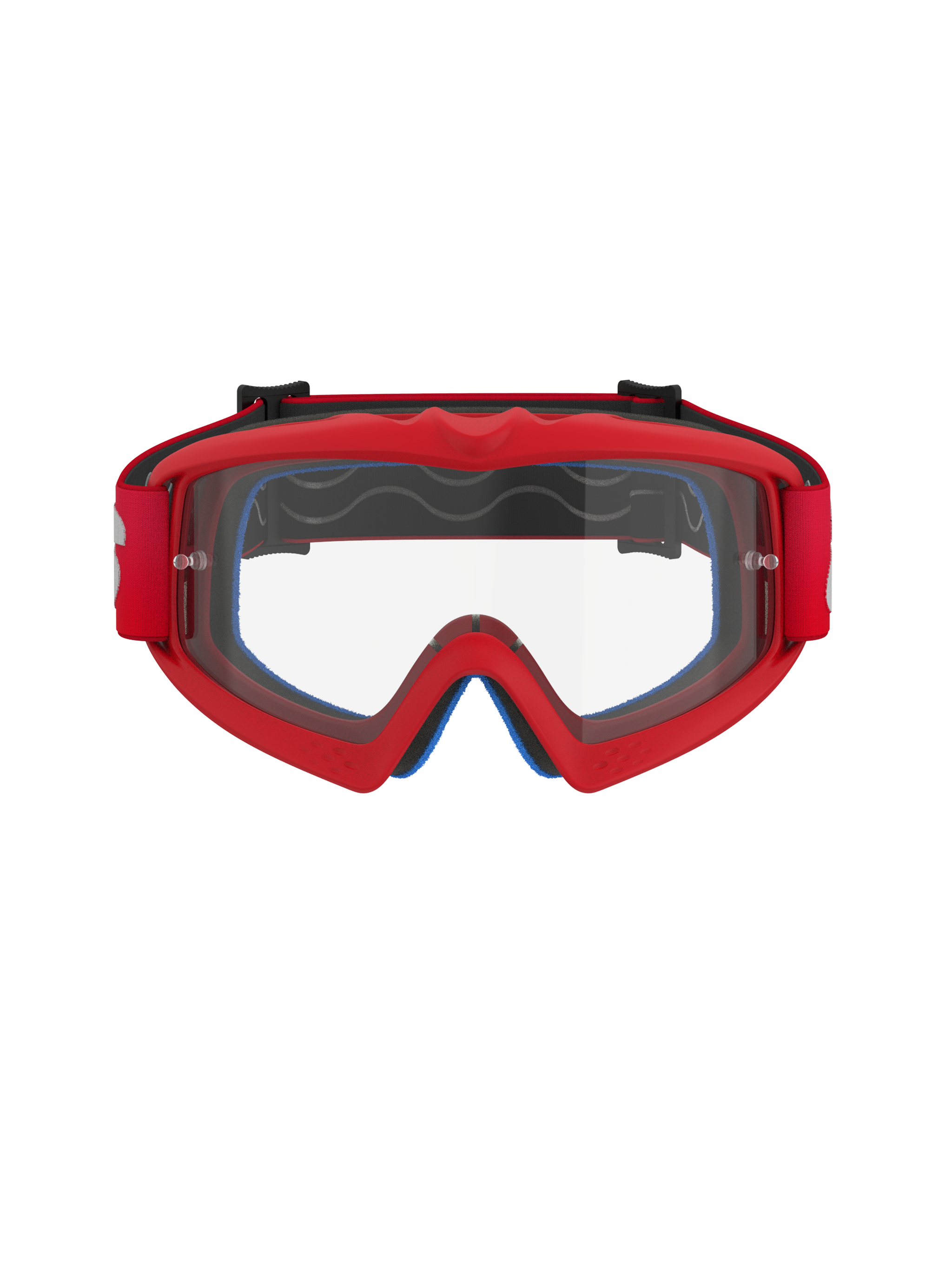 Alpinestars Vision Youth Blaze Goggles, Red and Clear, Youth Motocross Goggles featuring a flexible urethane frame, anti-fog polycarbonate lens with tear-off posts, front-facing view for off-road racing performance
