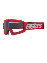 Alpinestars Vision Youth Blaze Goggles, Youth Motocross Goggles, Red and White, Clear lens with tear-off posts, blue interior padding, red strap with white branding and silicone wave pattern for grip, high-performance eye protection for youth off-road racing