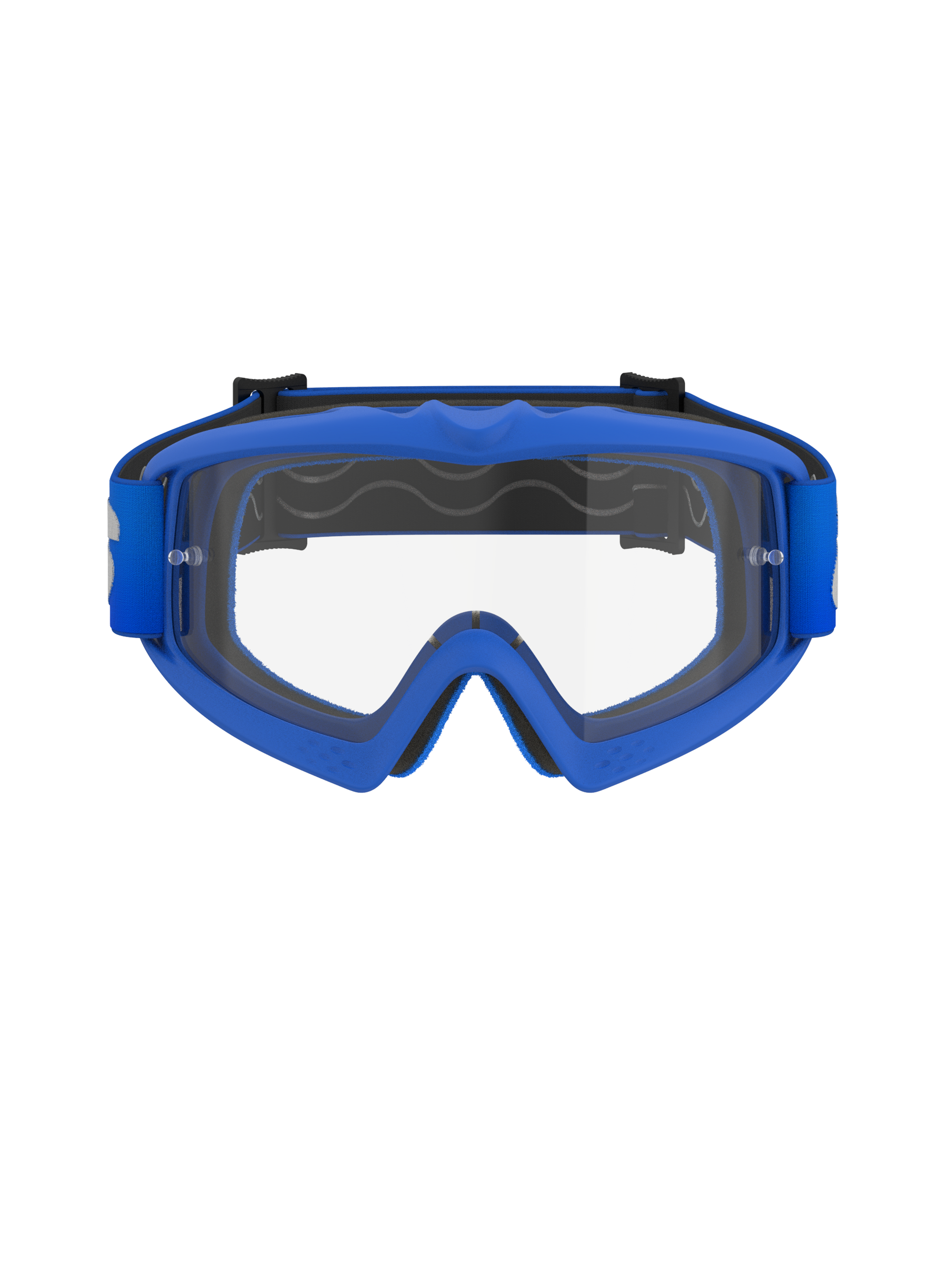 Alpinestars Vision Youth Blaze Goggles, Youth Motocross Goggles, Blue Frame with Clear Lens, features a flexible blue A-FLEX frame, anti-fog polycarbonate lens with tear-off posts, and a matching blue woven strap, designed for young riders and off-road racing