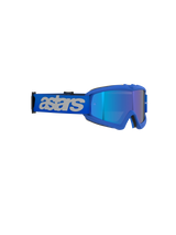 Alpinestars Vision Youth Blaze Goggles, Motocross Goggles, Blue Mirror Blue, vibrant blue frame with mirrored lens, wide blue strap featuring light gray 'astars' branding, high-performance eye protection for young off-road riders