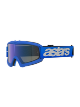 Alpinestars Vision Youth Blaze Goggles, Motocross Goggles, Blue Mirror Blue, blue frame with blue mirrored anti-fog lens, adjustable blue strap with white "astars" logo, specialized protective eyewear for youth riders
