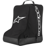 Alpinestars Boot Bag, Motocross gear storage, Black with white star logo and vertical wordmark, top webbing haul handle, reinforced tarpaulin base, durable 600D polyester, designed for off-road footwear