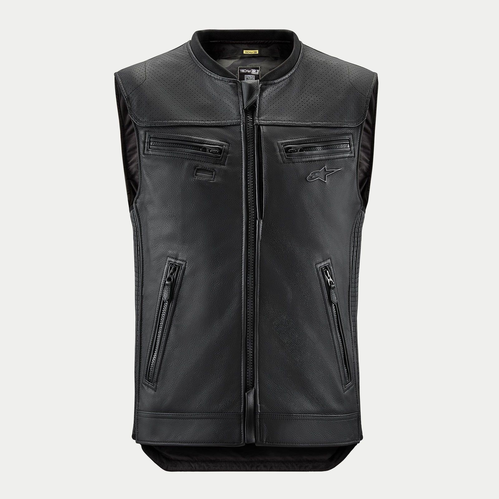 Alpinestars Tech-Air 3 Leather System, black premium leather motorcycle airbag vest for urban riding with CE Certified protection.