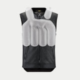Alpinestars Tech-Air 3 Leather System, black motorcycle airbag vest with a white translucent overlay showing internal protection coverage.