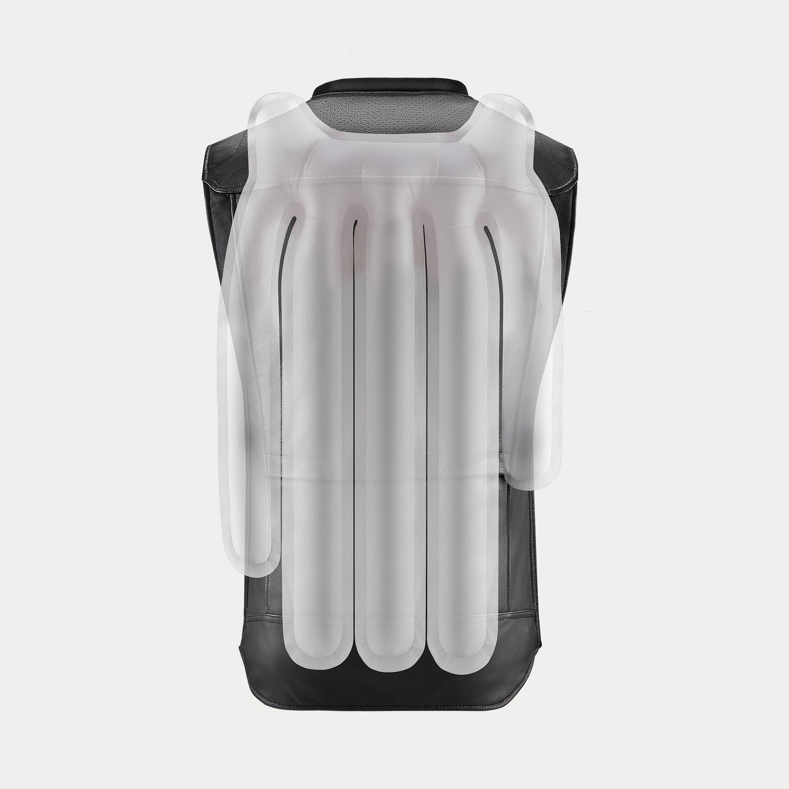 Alpinestars Tech-Air 3 Leather System, black motorcycle airbag vest back view showing white internal bladder for protection.