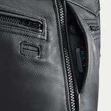 Alpinestars Tech-Air 3 Leather System, Black motorcycle airbag vest, detail of the LED status display and premium leather.