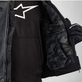 Alpinestars Tech-Air® 3 Leather System, Black motorcycle airbag vest featuring a grey camo inner pocket and autonomous safety.