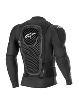 Alpinestars Bionic Pro V3 Plasma Protection Jacket, Black, rear view highlighting the Cell Technology back protector, breathable mesh chassis, and integrated shoulder armor, motocross body protection gear