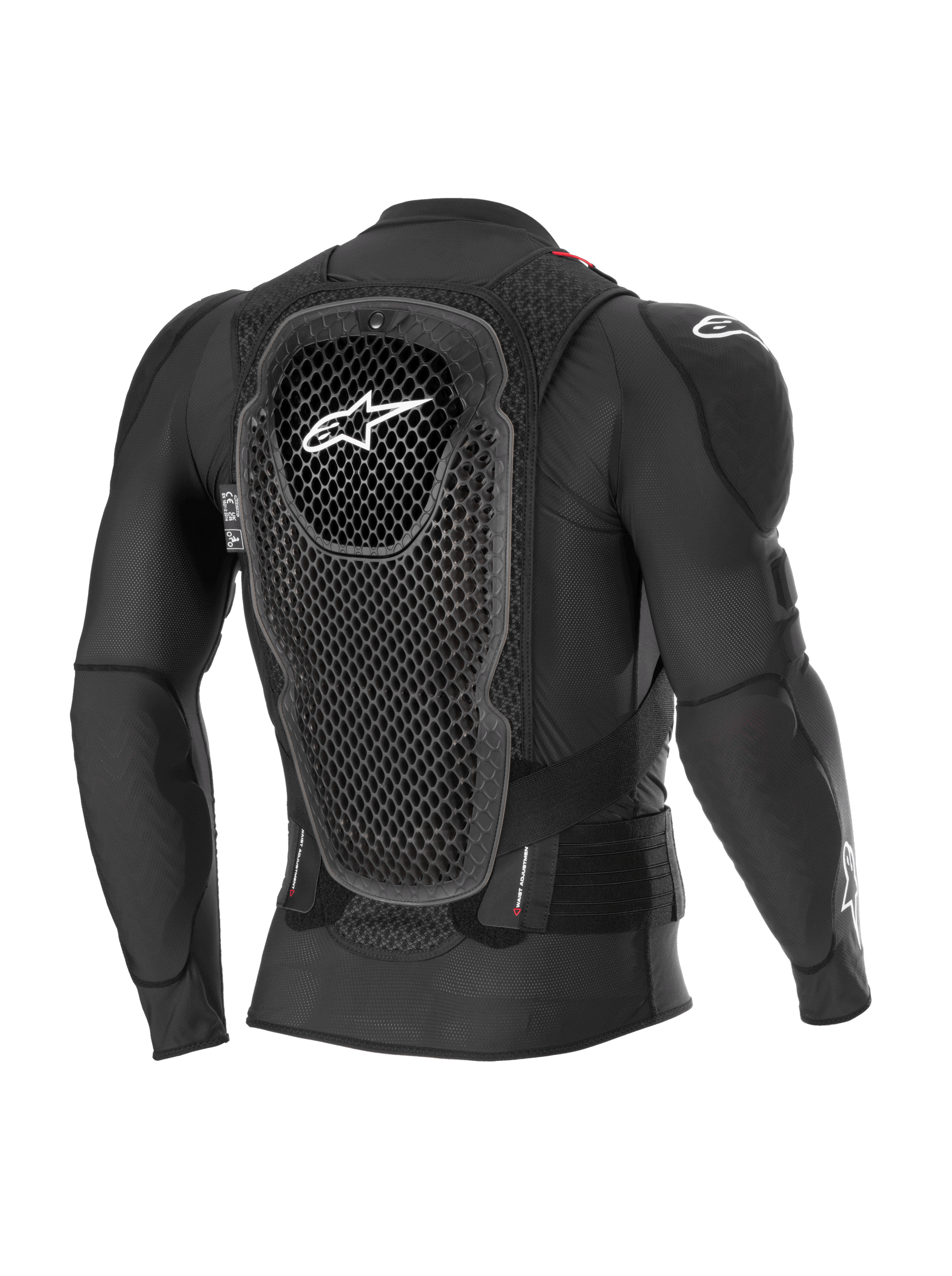 Alpinestars Bionic Pro V3 Plasma Protection Jacket, Black, rear view highlighting the Cell Technology back protector, breathable mesh chassis, and integrated shoulder armor, motocross body protection gear