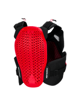 Alpinestars A-4 Plasma Chest Protector, Back View, Black and Red, featuring a large red Nucleon PLASMA back protector with a wavy perforated design, black mesh chassis with adjustable straps, and white Alpinestars branding.