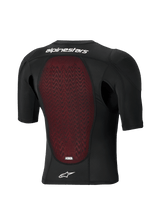 Alpinestars Bionic Plasma LT Protection Jacket - Short Sleeve, rear view, black breathable mesh construction with red textured Nucleon PLASMA back protector, white Alpinestars wordmark and star logo, off-road and motocross protective gear