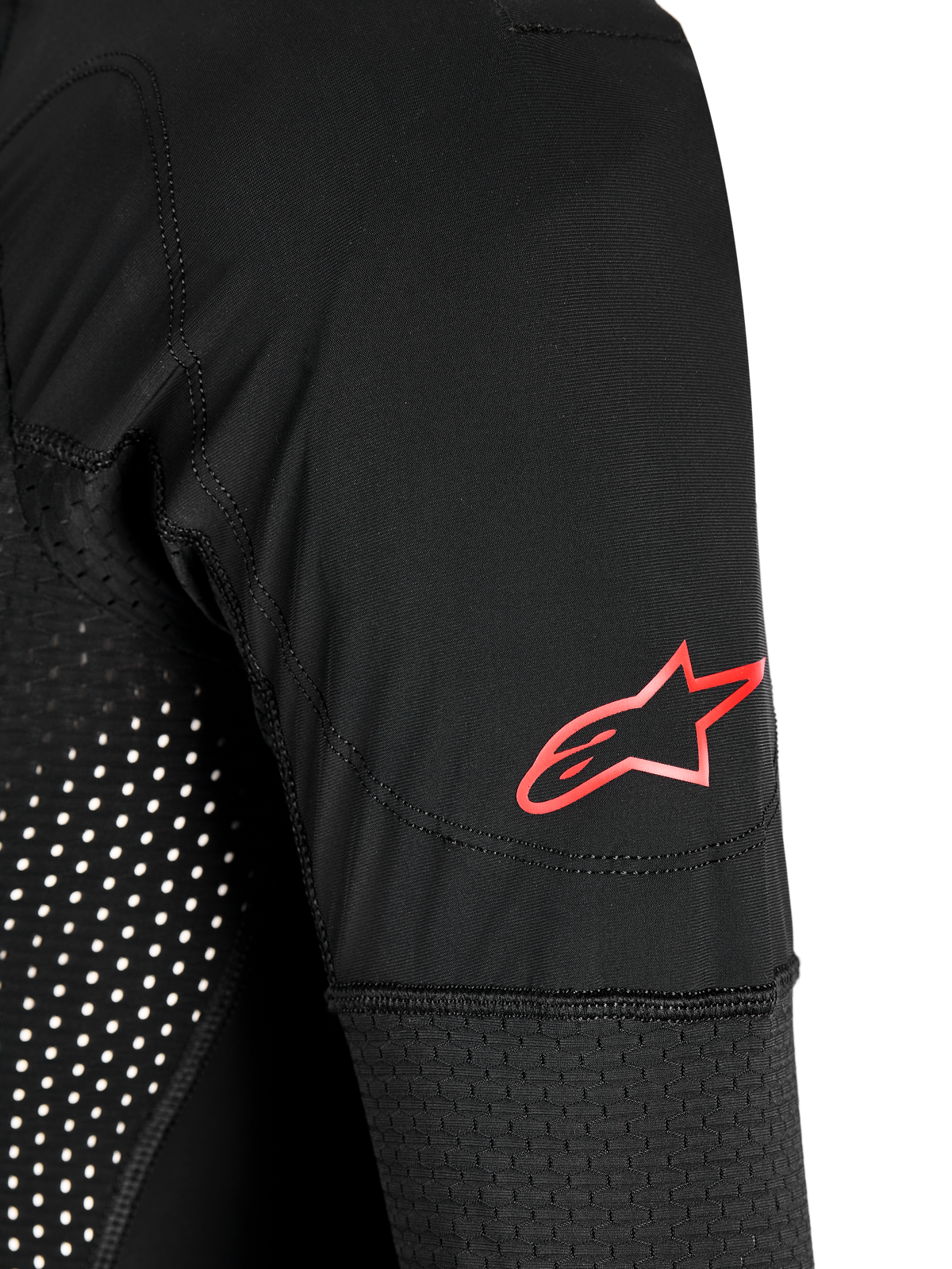 Tech-Air 10 V2 Race Airbag System sleeve in black, featuring a red Alpinestars logo and technical mesh panels.