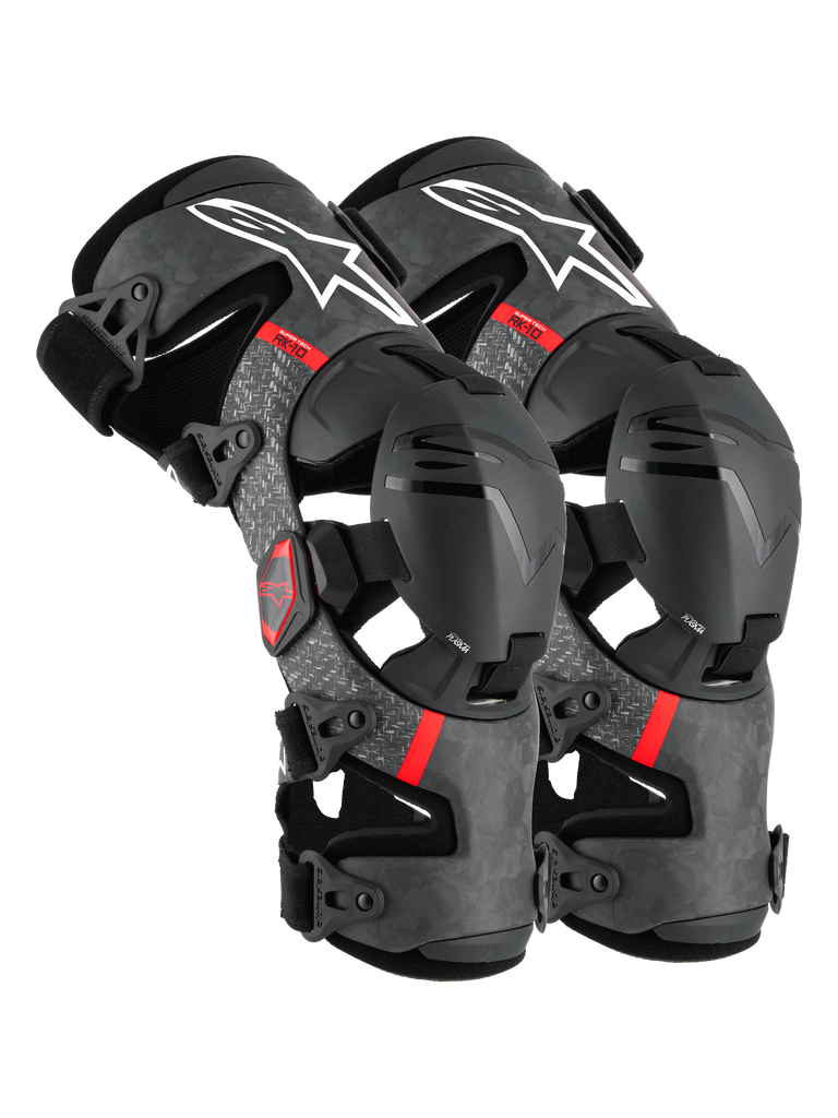 Alpinestars Supertech RK-10 Plasma Knee Braces, Motocross Knee Protectors, Black and Red, CE Level 1 certified 34-layer carbon fiber frame with Nucleon PLASMA protection