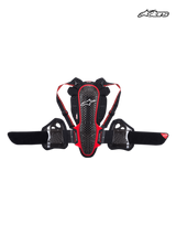 Alpinestars Nucleon KR-3 Back Protector, CE Level 2 certified motorcycle spine and rib protection, smoke black and red, lattice shell construction with adjustable shoulder straps and kidney belt