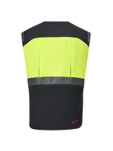 Alpinestars Tech-Air® 3 V2 System, Motorcycle Airbag Vest, Black and Yellow Fluo, rear view featuring a high-visibility yellow upper section and reflective horizontal strip, slim and lightweight protective gear for touring and commuting