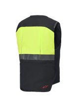 Alpinestars Tech-Air® 3 V2 System, Motorcycle Airbag Vest, Rear View, Black and Yellow Fluo, featuring high-visibility yellow upper back panel with reflective horizontal strip and red logo detail