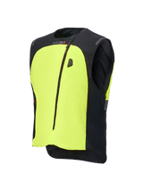 Alpinestars Tech-Air® 3 V2 System, Motorcycle Airbag Vest, Black and Yellow Fluo, featuring a prominent neon yellow front panel, central zipper, integrated LED status display, and Tech-Air branding, lightweight autonomous airbag protection for road riding