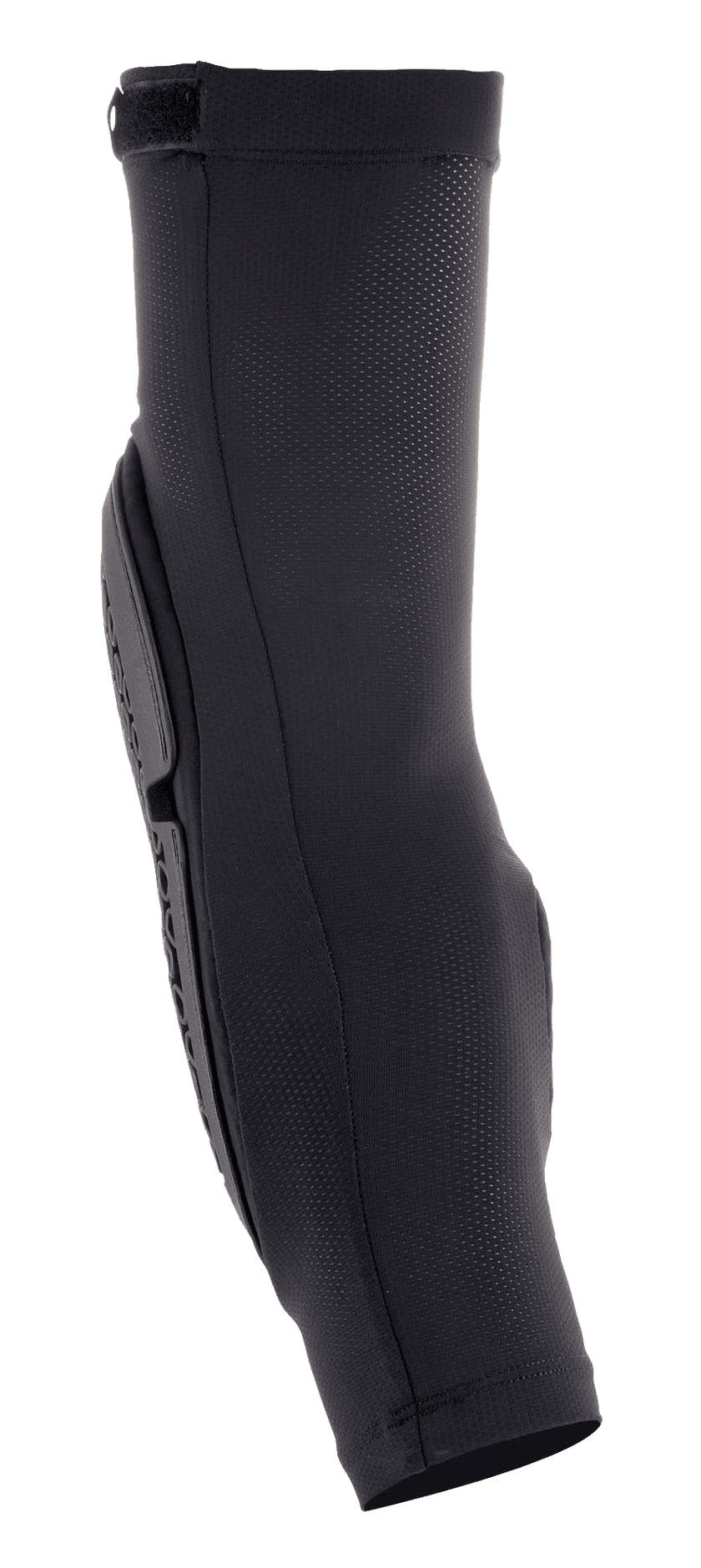 Alpinestars Bionic Flex Elbow Protector, Motocross Elbow Guard, Black, side profile view, breathable stretch mesh sleeve, ergonomically profiled protector plate, slip-on design for impact protection
