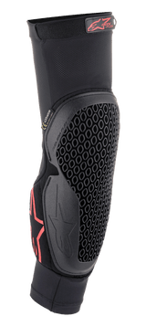 Alpinestars Bionic Flex Elbow Protector, Black and Red, slip-on mesh sleeve with flexible honeycomb Nucleon Flex Technology, red Alpinestars logo, ergonomic off-road motorcycle protection gear