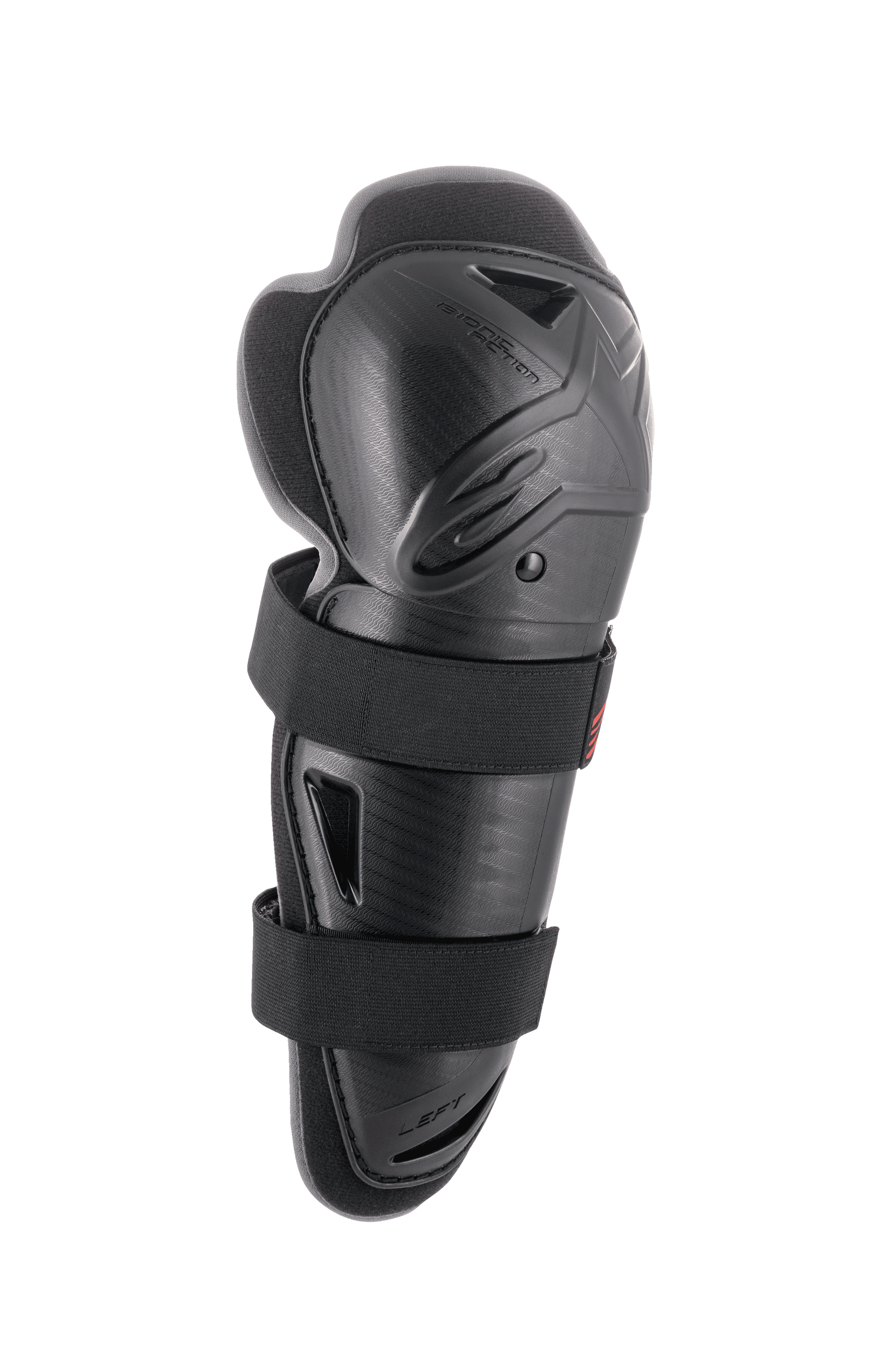 Alpinestars Bionic Action Knee Protector, Black, Single Left-Side Guard, Hard Shell Protection with Dual Elasticated Straps, Motocross and Off-Road Impact Protection, Vented Ergonomic Design with Cushioned Padding