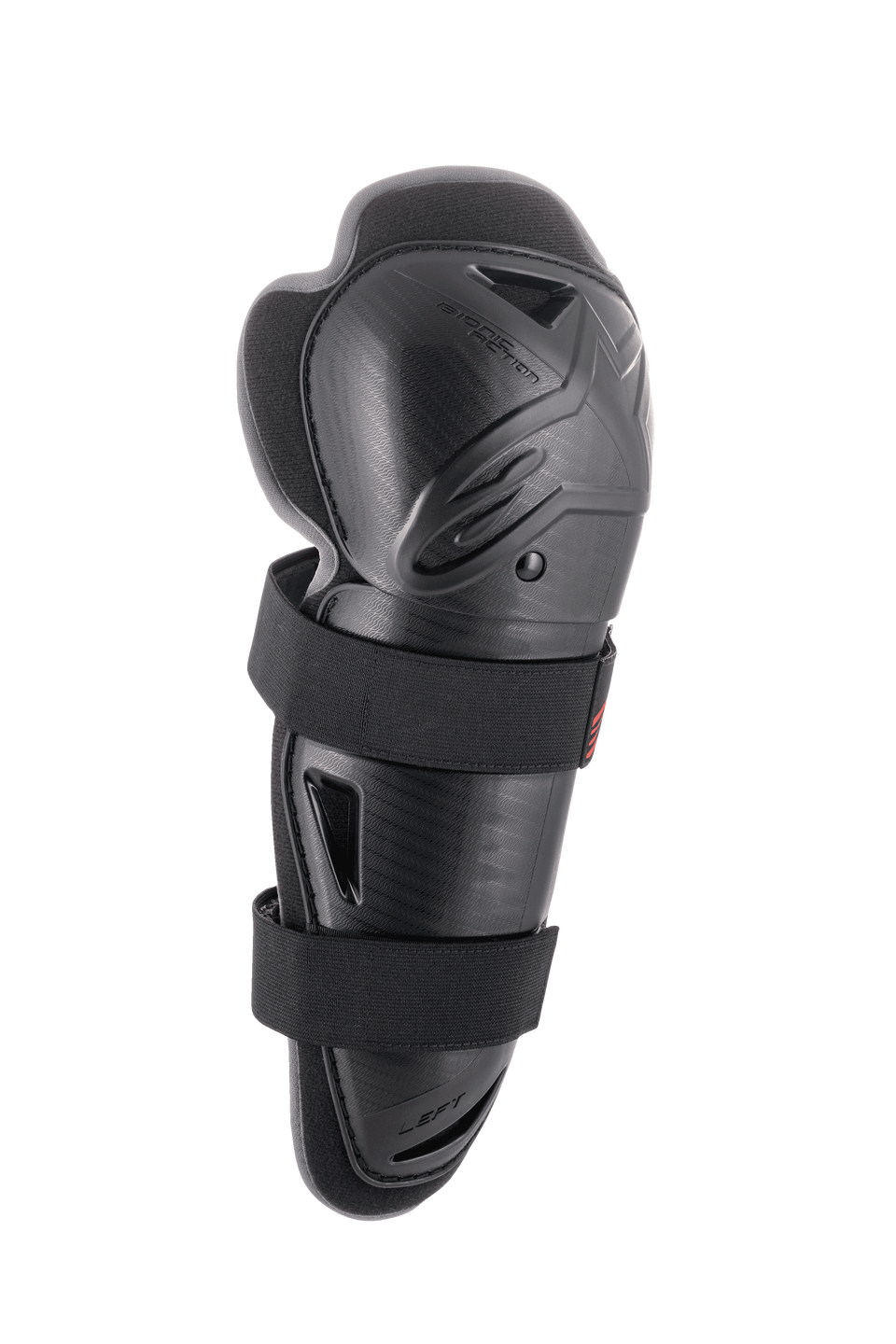 Alpinestars Bionic Action Knee Protector, Black, Single Left-Side Guard, Hard Shell Protection with Dual Elasticated Straps, Motocross and Off-Road Impact Protection, Vented Ergonomic Design with Cushioned Padding