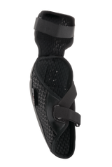Alpinestars Bionic Plus Elbow Protector, Black, interior view showing 3D mesh padding and dual strap closure system, lightweight ergonomic design for off-road protection