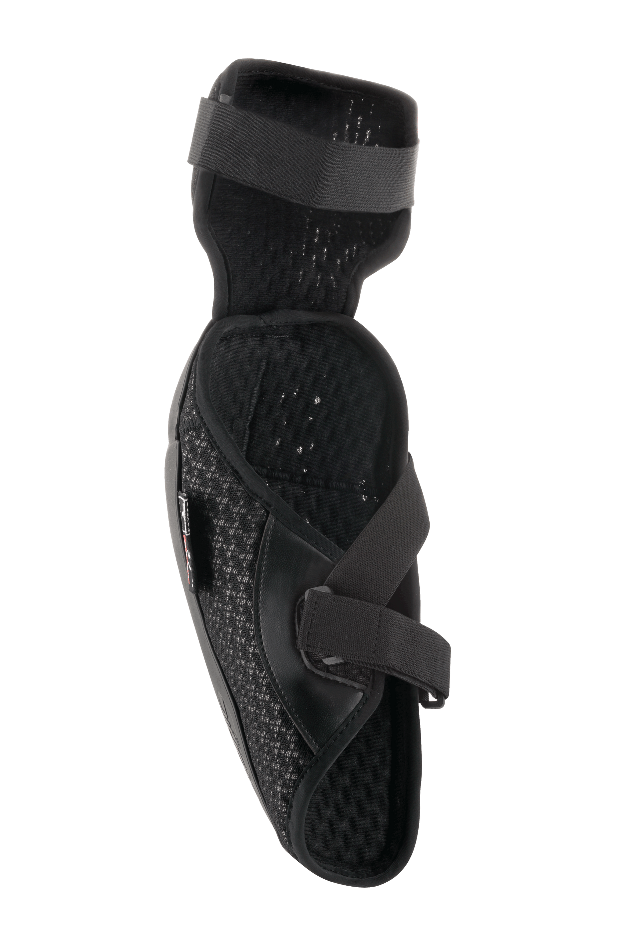 Alpinestars Bionic Plus Elbow Protector, Black, interior view showing 3D mesh padding and dual strap closure system, lightweight ergonomic design for off-road protection