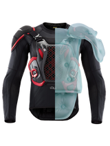 Alpinestars Tech-Air Off-Road System, FIM-homologated enduro and rally motorcycle airbag protection jacket, Black and Red, showing active airbag coverage on one side