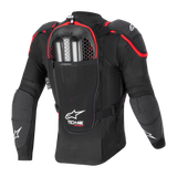 Tech-Air Off-Road System, rear view, black and red mesh protective jacket with back protector and dual gas inflators.
