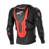 Alpinestars Bionic XTR Plasma Protection Jacket, Black Red and White, rear view showing the large ribbed Nucleon PLASMA back protector, shoulder and elbow padding, black mesh construction for off-road motocross protection