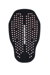 Alpinestars Nucleon Plasma Back Protector Insert, Black and Red motorcycle back protector, highly perforated honeycomb structure for ventilation, vertical white Alpinestars branding, lightweight and adaptive Level 2 CE certified impact protection.