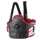 Alpinestars AK-1 Kart Body Protector, Karting Torso Guard, Black White and Red, featuring a speed-lace dial closure, carbon fiber texture rib panels, and red Astars logo, professional FIA-homologated safety gear