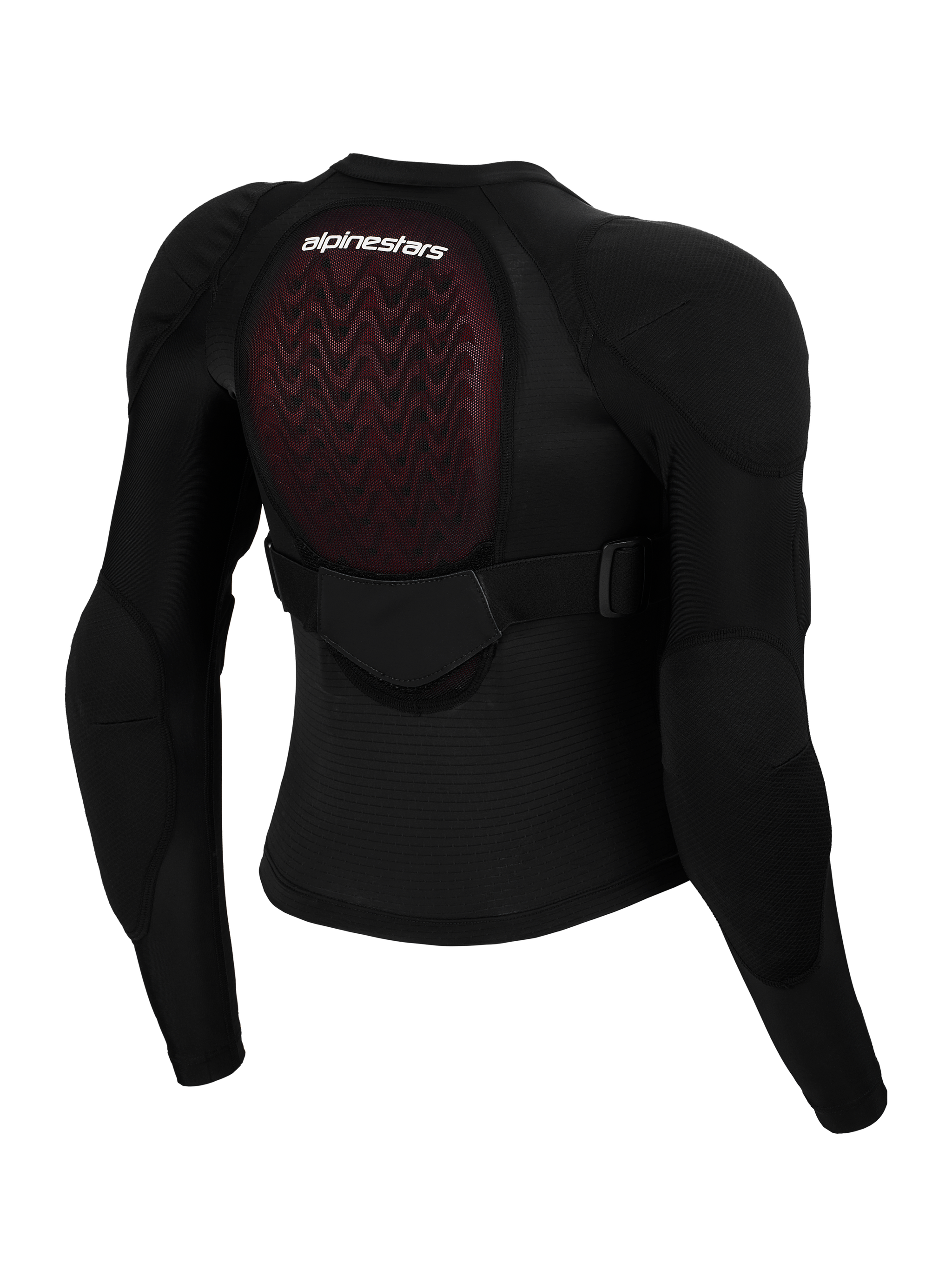 Alpinestars Bionic Plasma LT Youth Protection Jacket, Rear View, Black Mesh with Red Nucleon PLASMA Back Protector, Integrated Shoulder and Elbow Armor, Adjustable Mid-Back Strap, Protective Gear for Youth Motocross