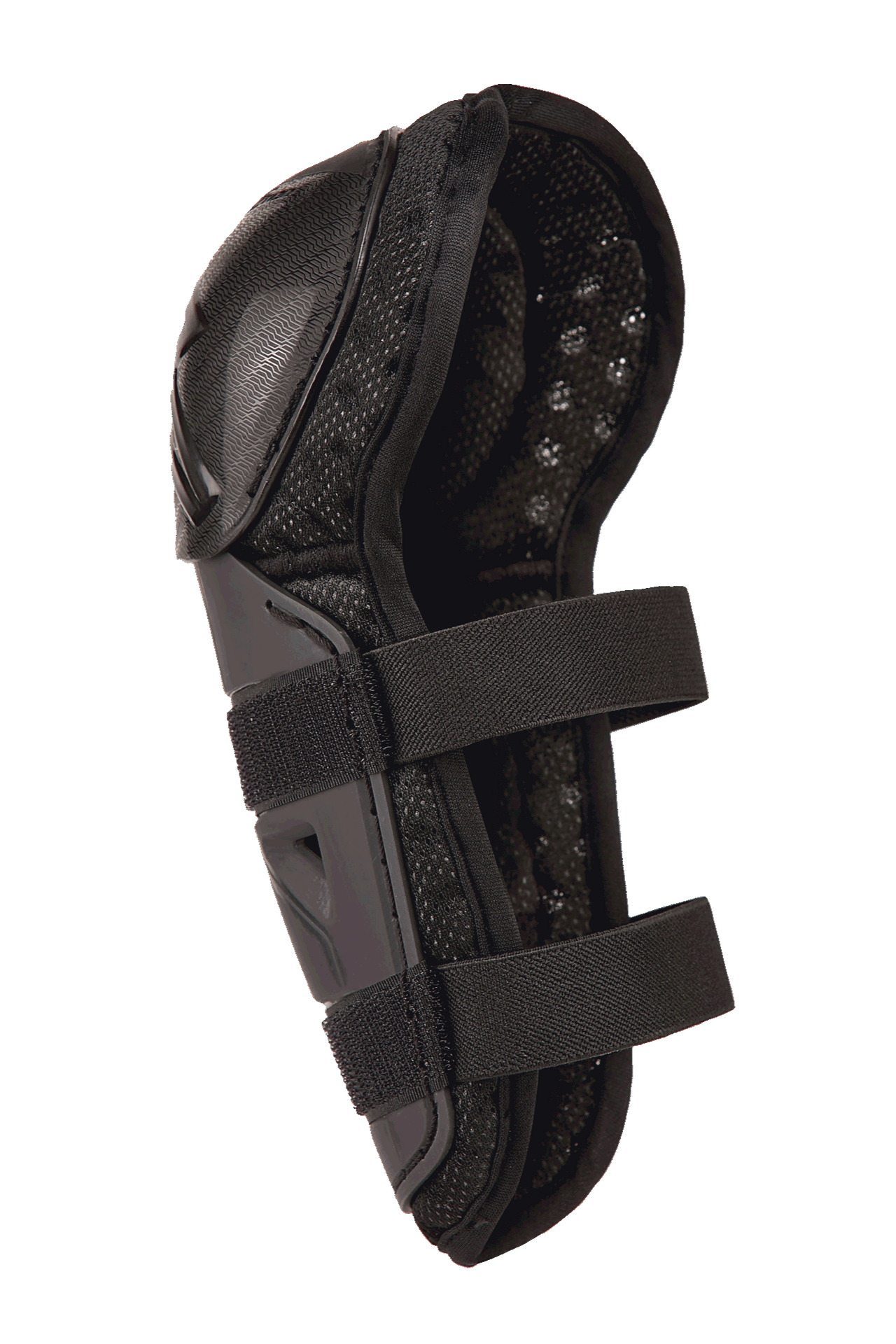 Alpinestars Bionic Action Kickstart Knee Guard, Youth Motocross Knee and Shin Protector, Black, featuring an articulated protective shell design with double elasticated strap closures and breathable mesh padding, designed for young riders.