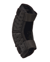 Alpinestars Youth Bionic Action Kickstart Elbow Guard, Black motocross elbow protector, profile view showing double elasticated straps and flexible perforated padding, durable off-road protective gear for kids