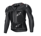 Alpinestars Youth Bionic Action V2 Protection Jacket, Motocross Body Armor, Black with white logos and red accents, honeycomb ventilation pattern on chest and shoulders, adjustable waist strap, durable impact protection for young riders
