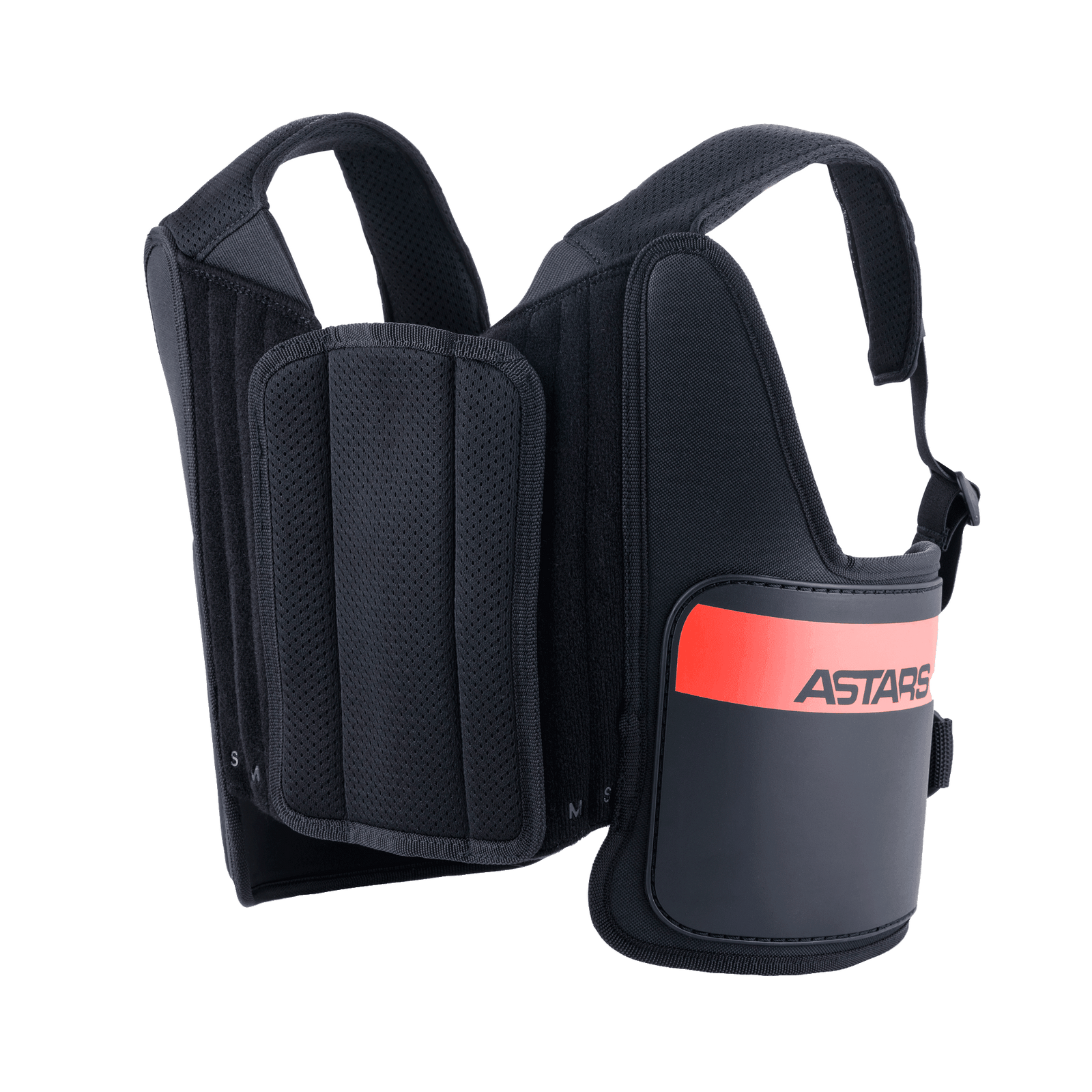 Alpinestars Youth Bionic Rib Support, Karting Rib Protector, Black with Red accents, featuring adjustable mesh shoulder straps, padded central panel, and rigid side shells with the ASTARS logo, lightweight ergonomic safety gear for young drivers.
