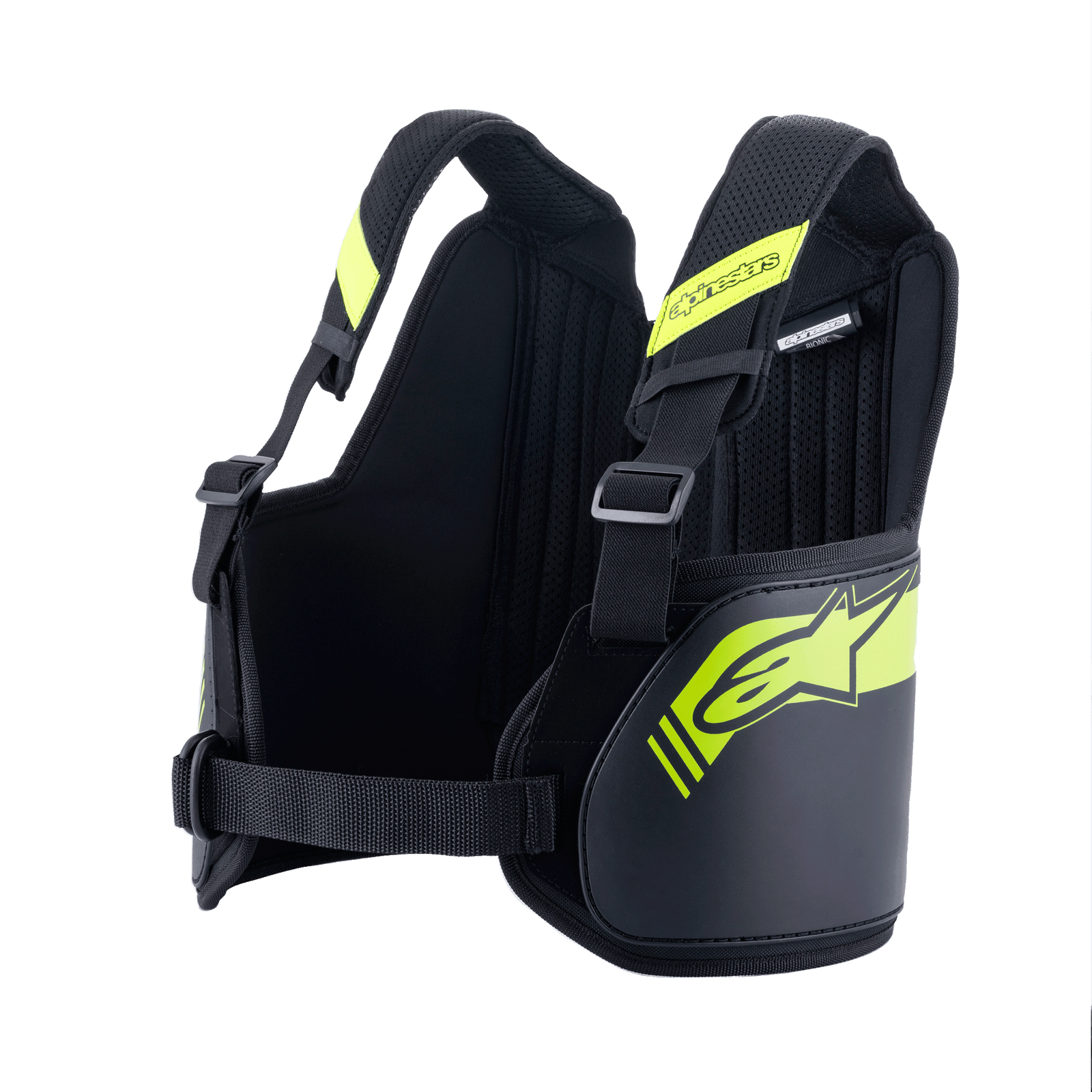 Alpinestars Youth Bionic Rib Support, Karting Rib Protector, Black and Yellow Fluo, adjustable shoulder straps and back panel, dual-density ergonomic guards with fiberglass core, breathable 3D mesh lining, youth kart racing safety gear