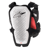 Alpinestars A-1 Pro Chest Protector, White and Black with Red accents, perforated back panel for ventilation, red honeycomb interior padding, lightweight motocross protective gear